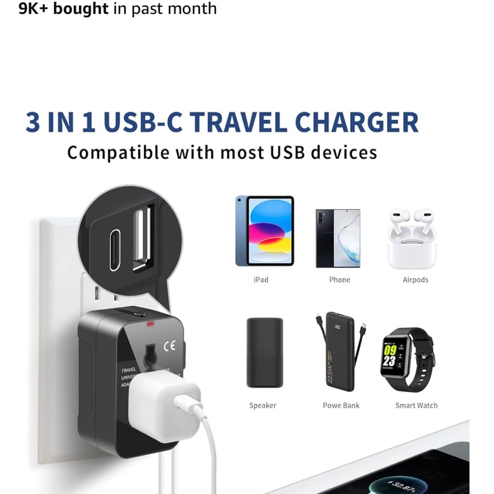 Black Travel Universal Adapter - Picture 6 of 11